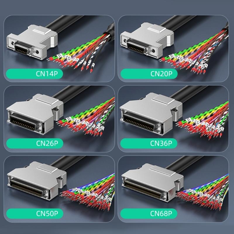 SCSI Data Cable with Terminal Push-up Lock, 28AWG Wire Single Head CN14P CN20P CN26P CN36P CN50P CN68P 6 Length Option