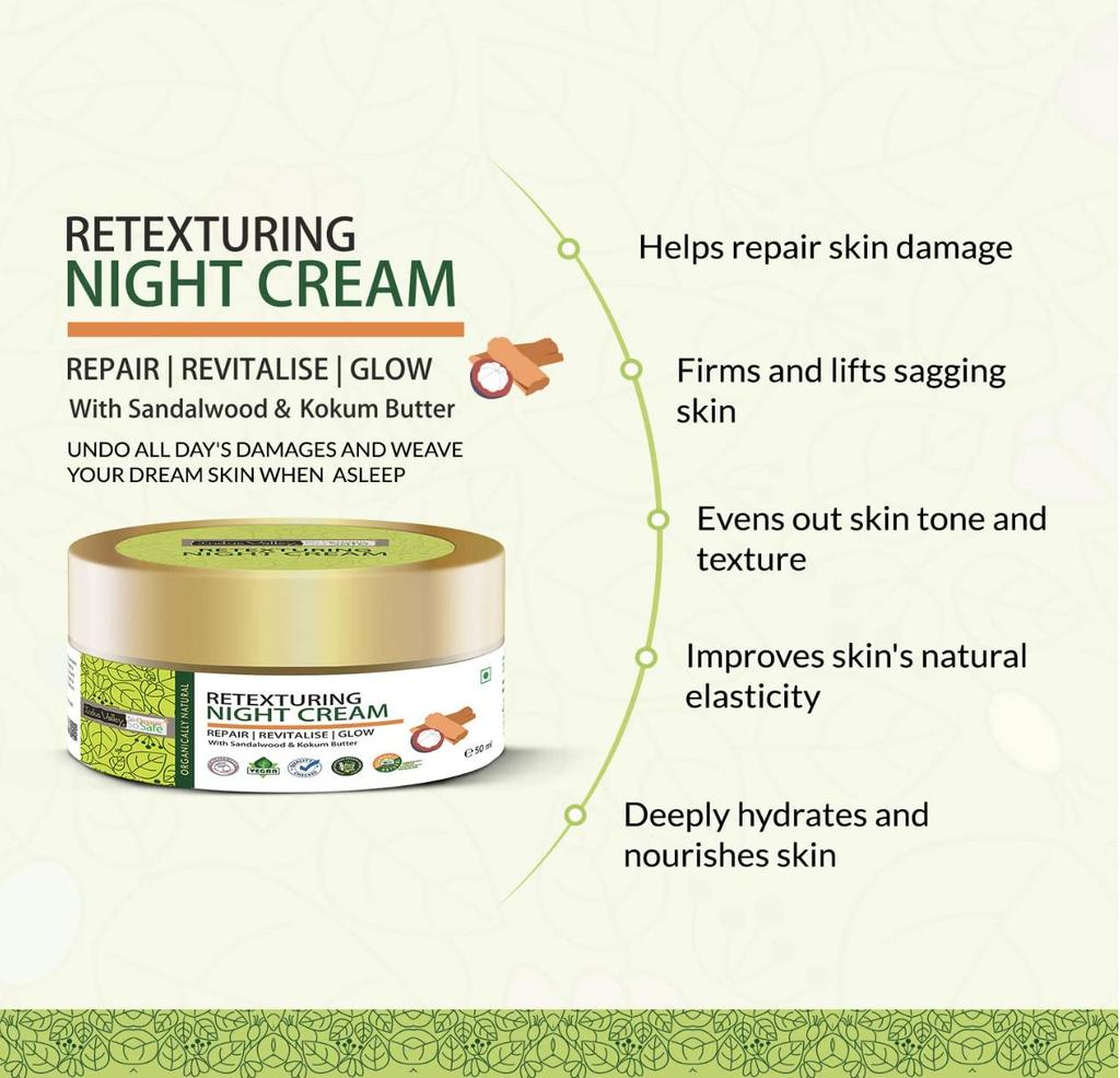 Night Repair Cream with Mysore Sandalwood and Kokum Oil (50 Ml), Retexturing Night Cream, Indus Valley