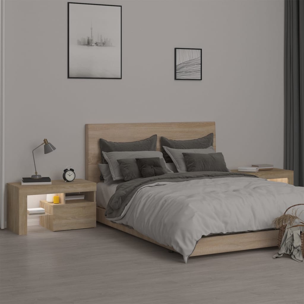 Vidaxl Szafki Z Oświetleniem Led, 2 Szt., Dąb Sonoma, 70X36,5X40 Cm