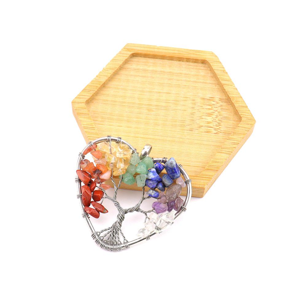 Seven-Color Natural Crystal Tree of Life Necklace Pendant with Crushed Stone, N737