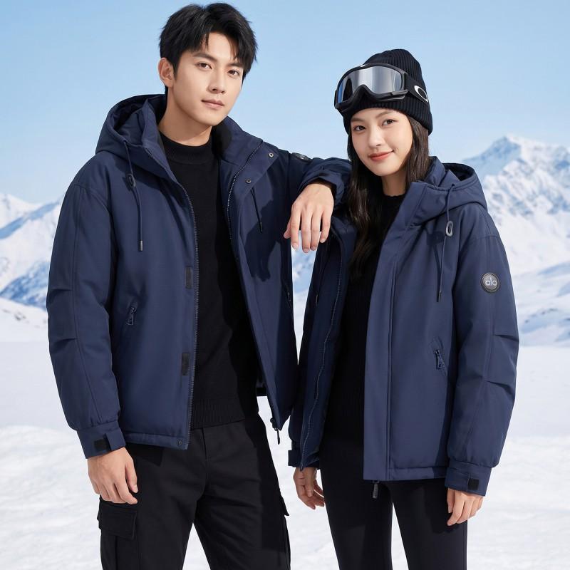 Unisex Hooded Puffer Jacket With 3D Black Gold Lining Warm Thick Cotton-Padded Coat Winter