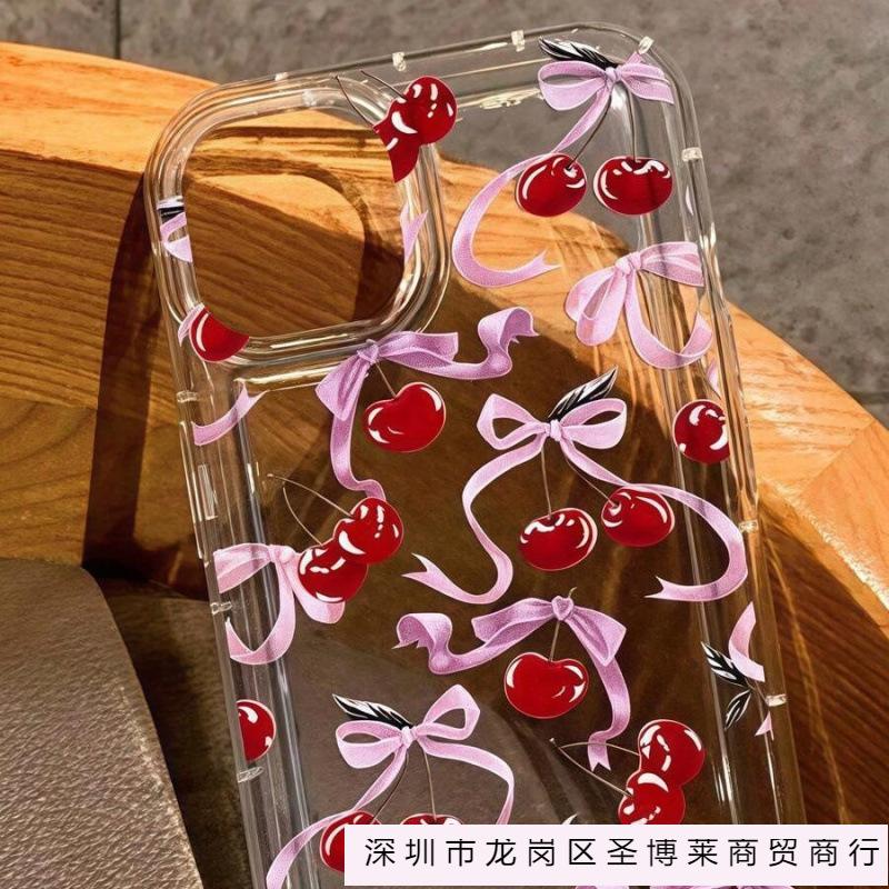 Ribbon cherry is suitable for Apple 16 mobile phone case iphone15promax transparent 14 airbag 13 Europe and America 12 explosion 11