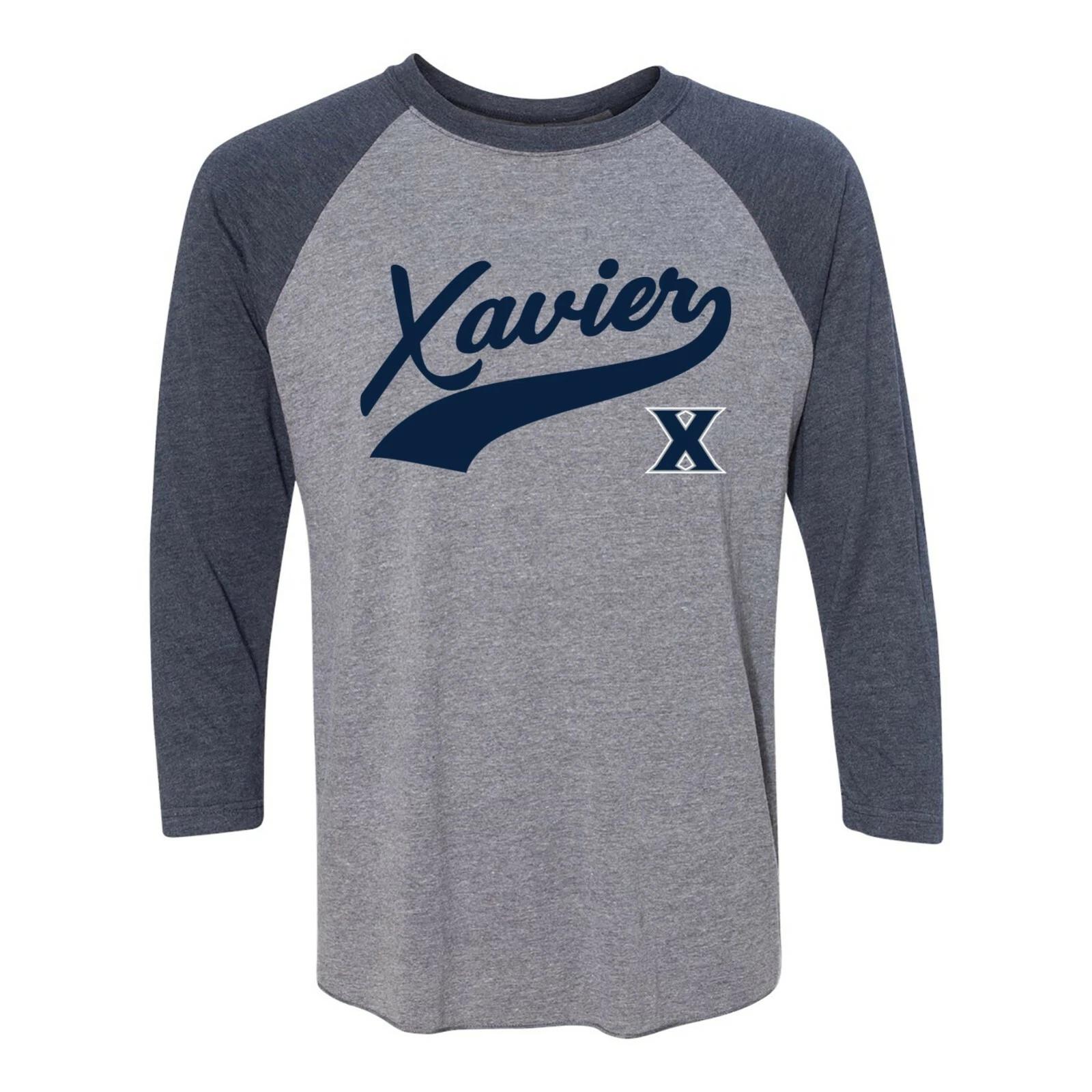 Xavier Musketeers Baseball Jersey Raglan - Premium Heather / Vintage Navy S