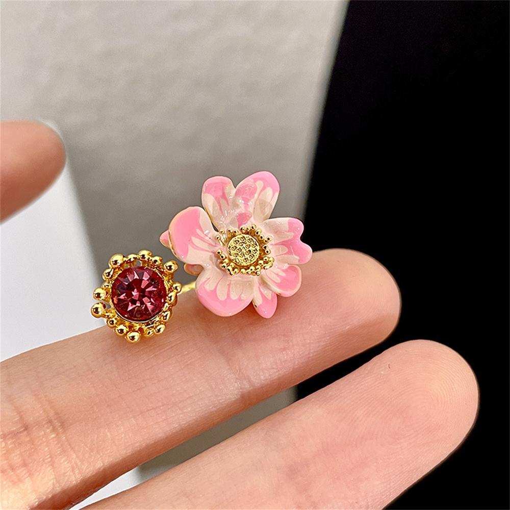 Temperament Pinke Blütenblatt Zirkon Offener Ring Temperament Frau Übertrieben Tropfenöl Blumenring Schmuck Geschenk