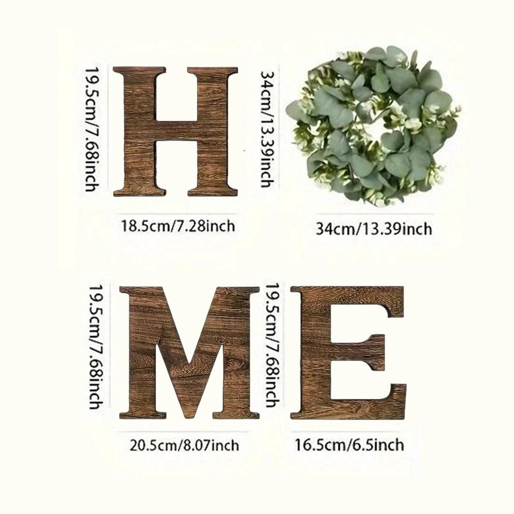 Wooden Home Letters Signs With Artificial Eucalyptus Wreaths Hanging Walls House Decorations For Living Room Kitchen Entryway