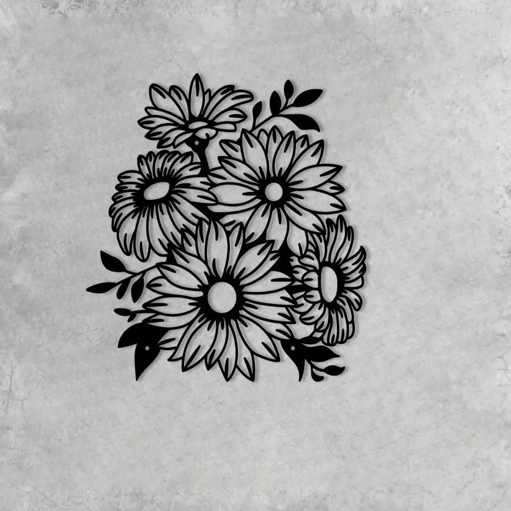 Bohemian Metal Chrysanthemum Wall Art, Outdoor Garden Patio Decor, Iron Sculpture for Living Room Balcony Fence