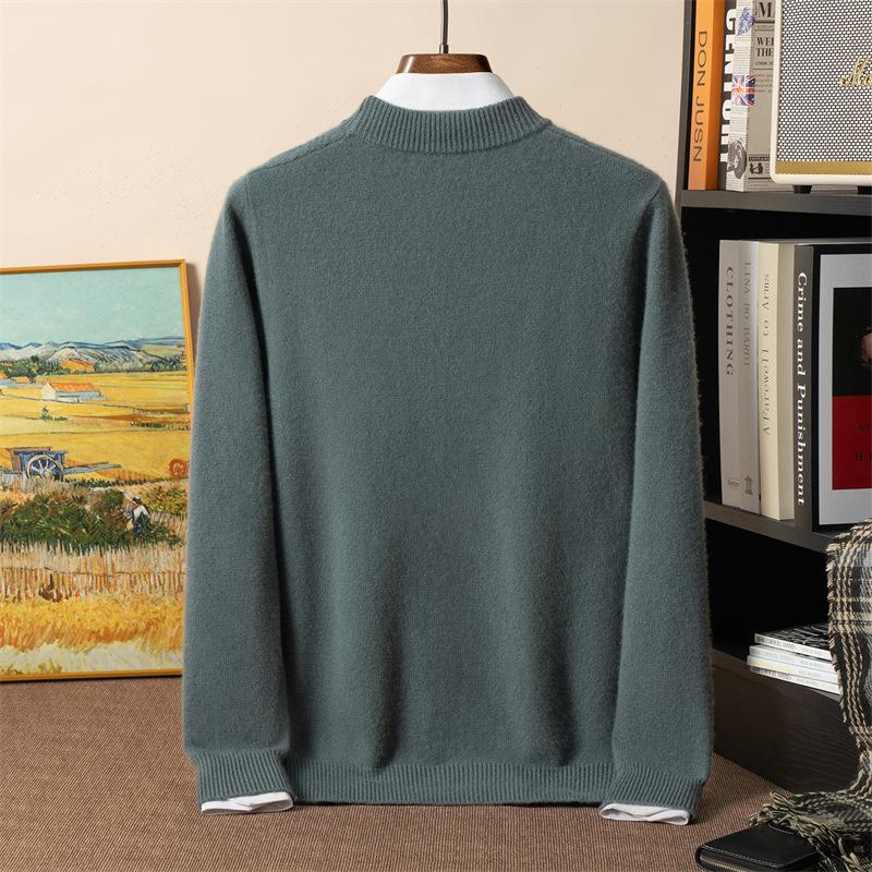 Cashmere shirt round neck seven-needle double-strand thickened large rhombus sweater loose knitting