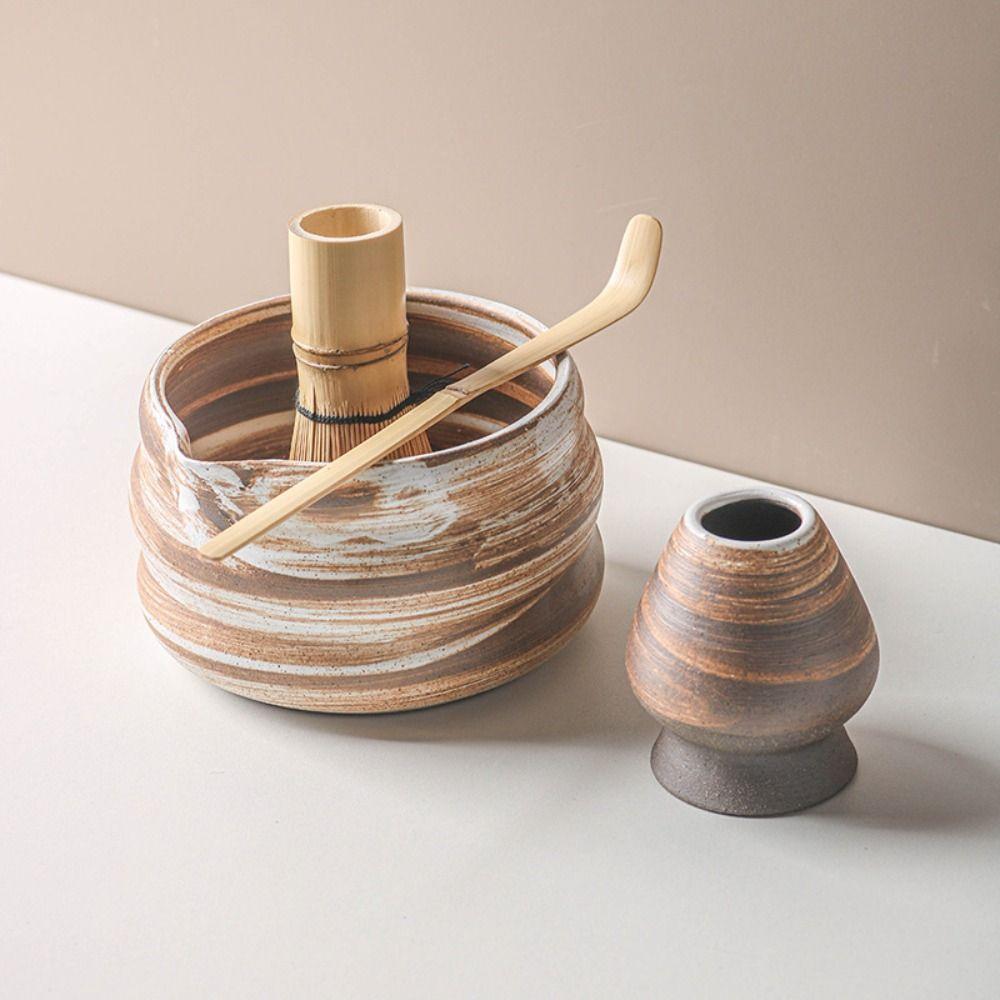 New Ceramic Matcha Bowl with Pouring Spout Reusable Matcha Whisk Holder Textured Matcha Making Kit Tea Lovers