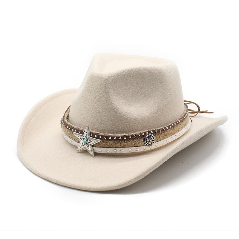 Men'S And Women'S Felt Hats Upturned Edge Jazz Hats British Retro Ethnic Style Tibetan Western Cowboy Hats Top Hats