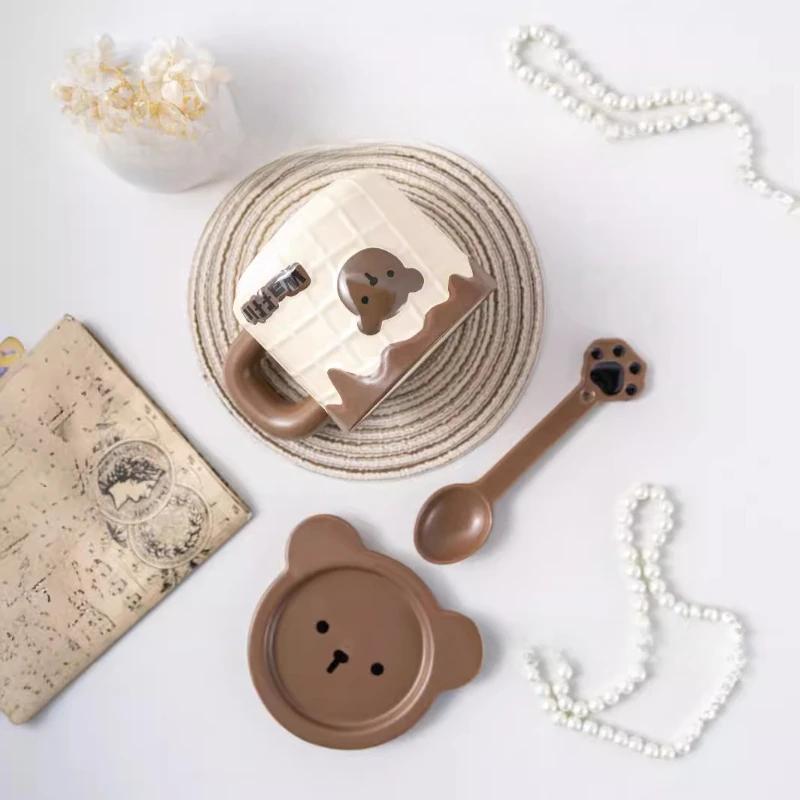 1 шт. Милі керамічні чашки Чашка для сніданку, вівсяного молока, кави з кришкою та ложкою Побутові Креативні кружки для води з високою естетичною цінністю Подарунки