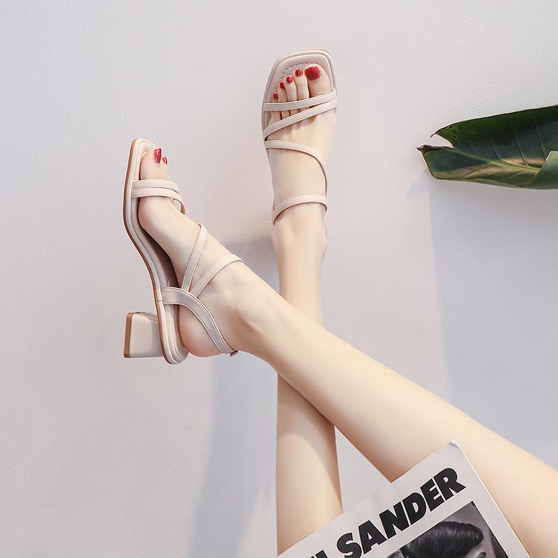 769-6 premium French lady high heel sandals women's fashion summer mid heel 2025 thick heel women's shoes
