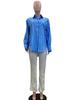 M6021: European & American Spring 2025 Casual Blue/White Striped Shirt - Loose, Fashionable, Versatile.