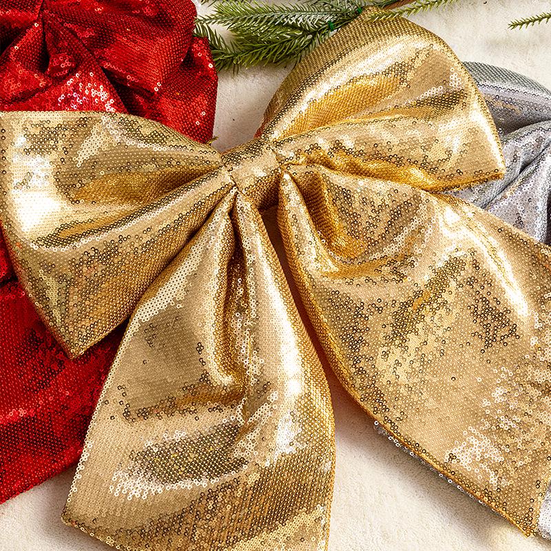 Large Pink and Gold Glitter Christmas Bow Ornament