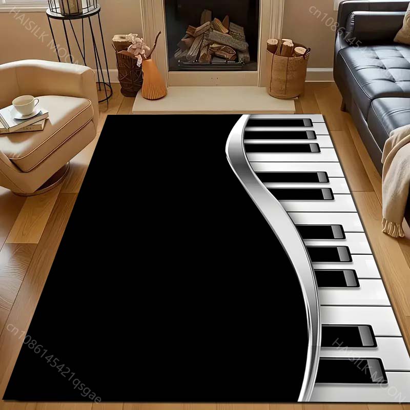 Black and White Piano Keyboard Print Carpet for Bedroom Living Room Bedside Sofa Floor Mat Modern Home Decor Area Rug