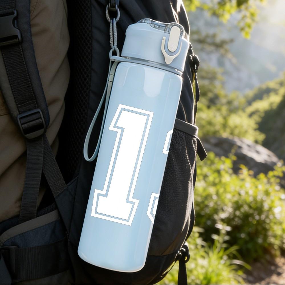 1PC Number Thirteen White Pattern 750ml Color Plastic Sports Water Bottle Leakproof Flip Straw Lid Suitable for Sports Office Home Use
