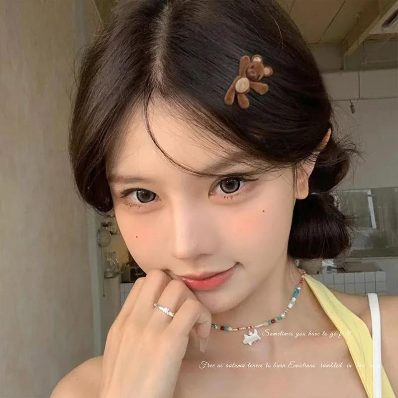 1PC Cute Waving Little Velvet Bear Hairpin Delicate Compact Duckbill Clip for Bangs And Side Hair Accessory