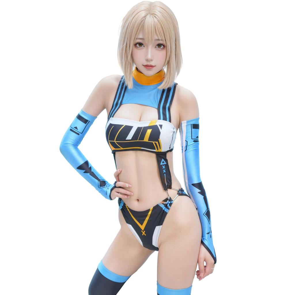 Sexy lesklé plavky s vysokými nohavičkami ke kolenům vysoké punčochy Rukavice Jednoduché RQ Race Queen Kostým Cosplay Dospělé plavky Cosplay Kostým Převlek [LOST-G] Dámské (M,