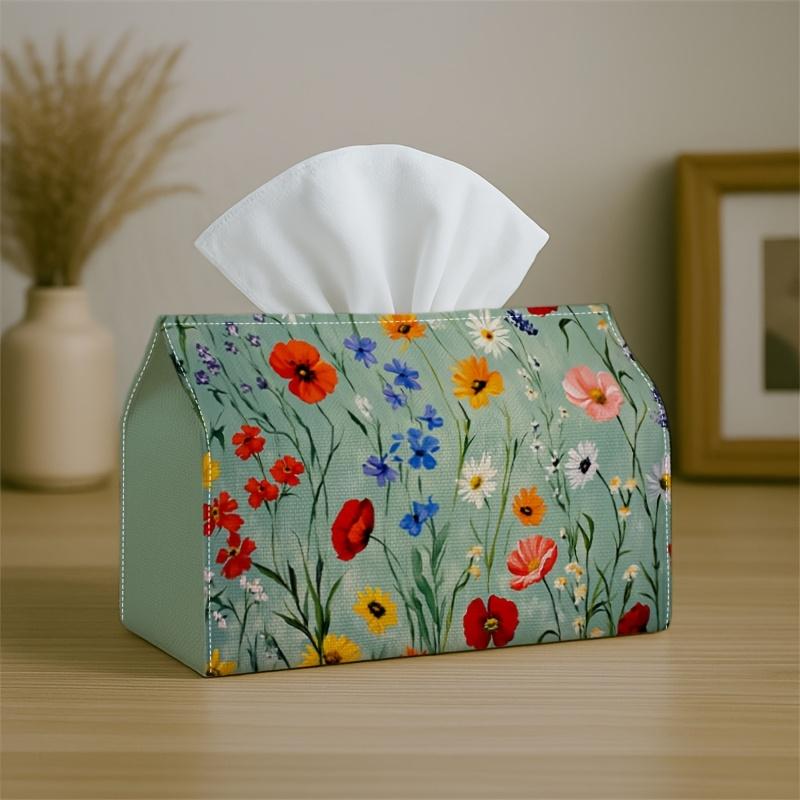 1pc Artistic Floral Nature Tissue Box with Painted Green Red Calm Art- Napkin Storage Organizer for Kitchen,Car,Elegant Decorative Box,Purpose for Liv