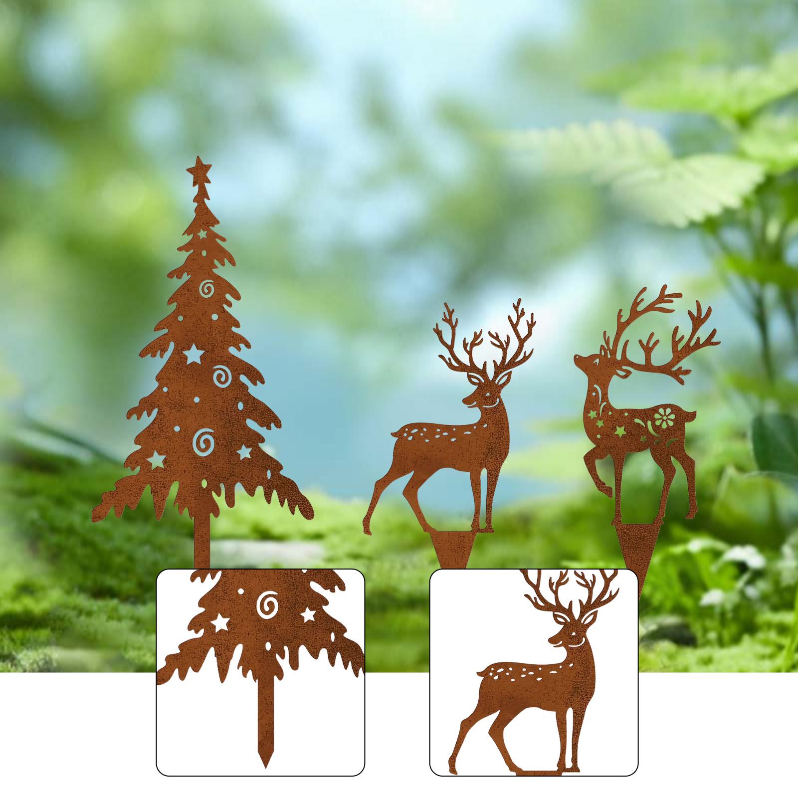 

Silhouette Stake Christmas Garden Ornament Metal Patio Decoration Versatile Art Décor for Holiday Outdoor Yard коричневый