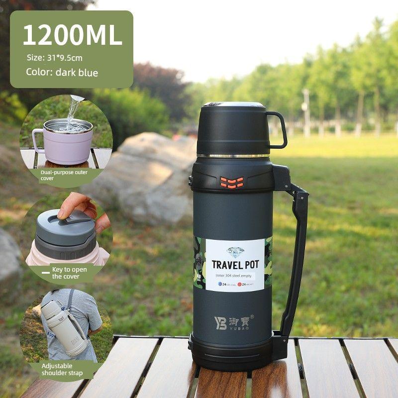 

304 Stainless Steel Thermos Kettle with 24-Hour Long-Lasting Heat Retention, New 2025 Model for Female Students, Large-Capacity Outdoor Thermos Cup Dark Blue 1200ml (about 1.0kg Water)