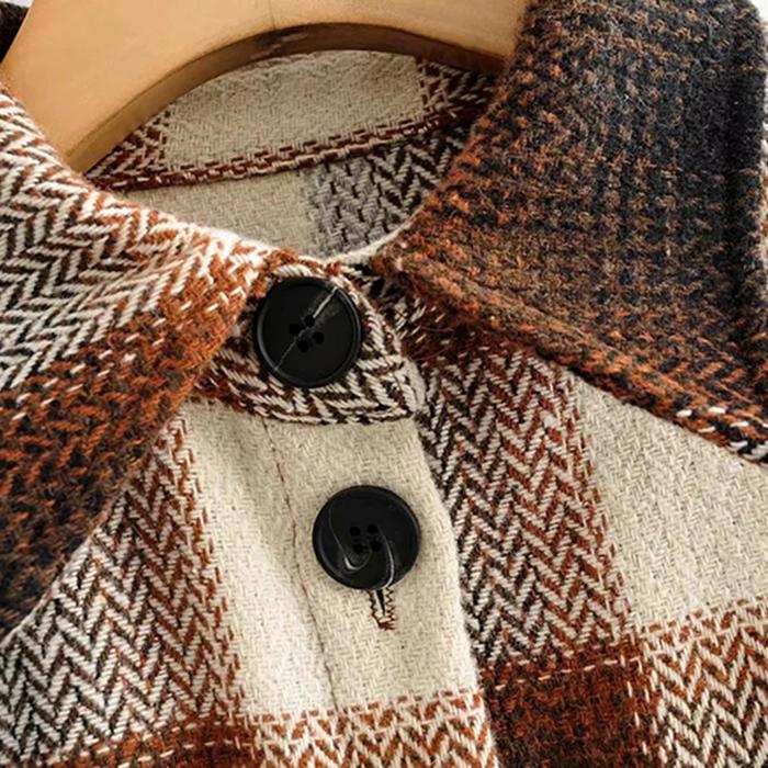 Vintage Women Long Sleeve Woolen Coats Fashion Ladies Thick Plaid Coat Female Streetwear Elegant Girls Oversize Jacket Chic