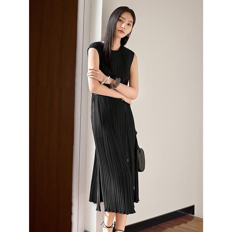 Jiuzi Anna Kou Minimalist Workplace Commuting Three Houses Wind Pressure Folded Sleeveless Dress for Women 2025 Summer New Style