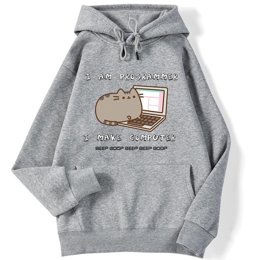Sporty Women's Sweatshirt I Am Programmer I Make Computer Printed Streetwear Long Sleeve Pocket Hoodie Comfortable Streetwear