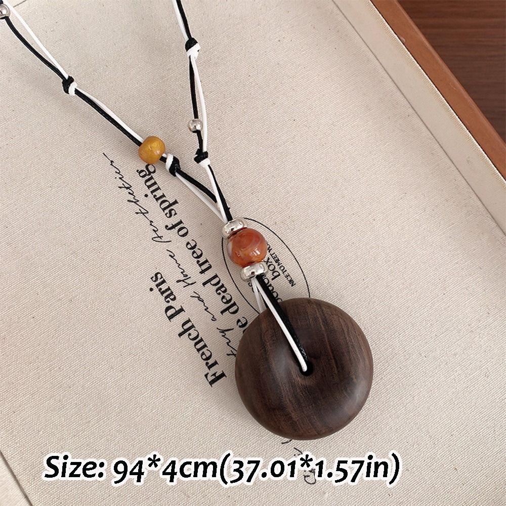 Auspicious Cloud Vintage Wood Necklace Adjustable Long Necklace for Women Jewelry