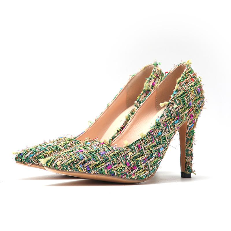 

Fashion European and American Fashion High Heels for Women 2024 New Fine Heel Pointed Knitted Wool High Heels for Large Women s Shoes 43 зелёный