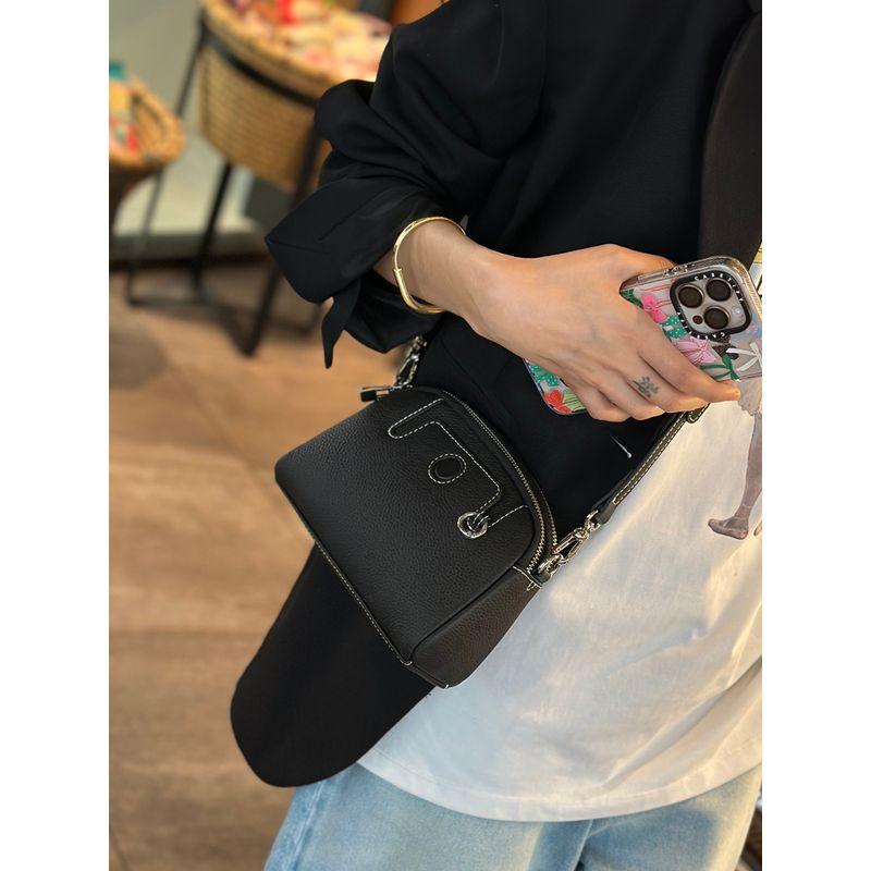 

Genuine Leather Small Bag Women 2025 New Mobile Phone Bag Women Mother Bag All-Match Shoulder Messenger Bag Mini Square Sling Bag Black(Small size length 19 high 14 wide 7cm)