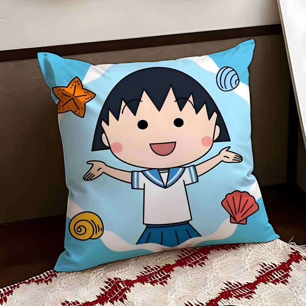 Cute anime CChibi MMaruko Chan Cushion Cover Reversible Soft Durable Pillow Cover Home  Car MultiScene Use for Daily Comfort