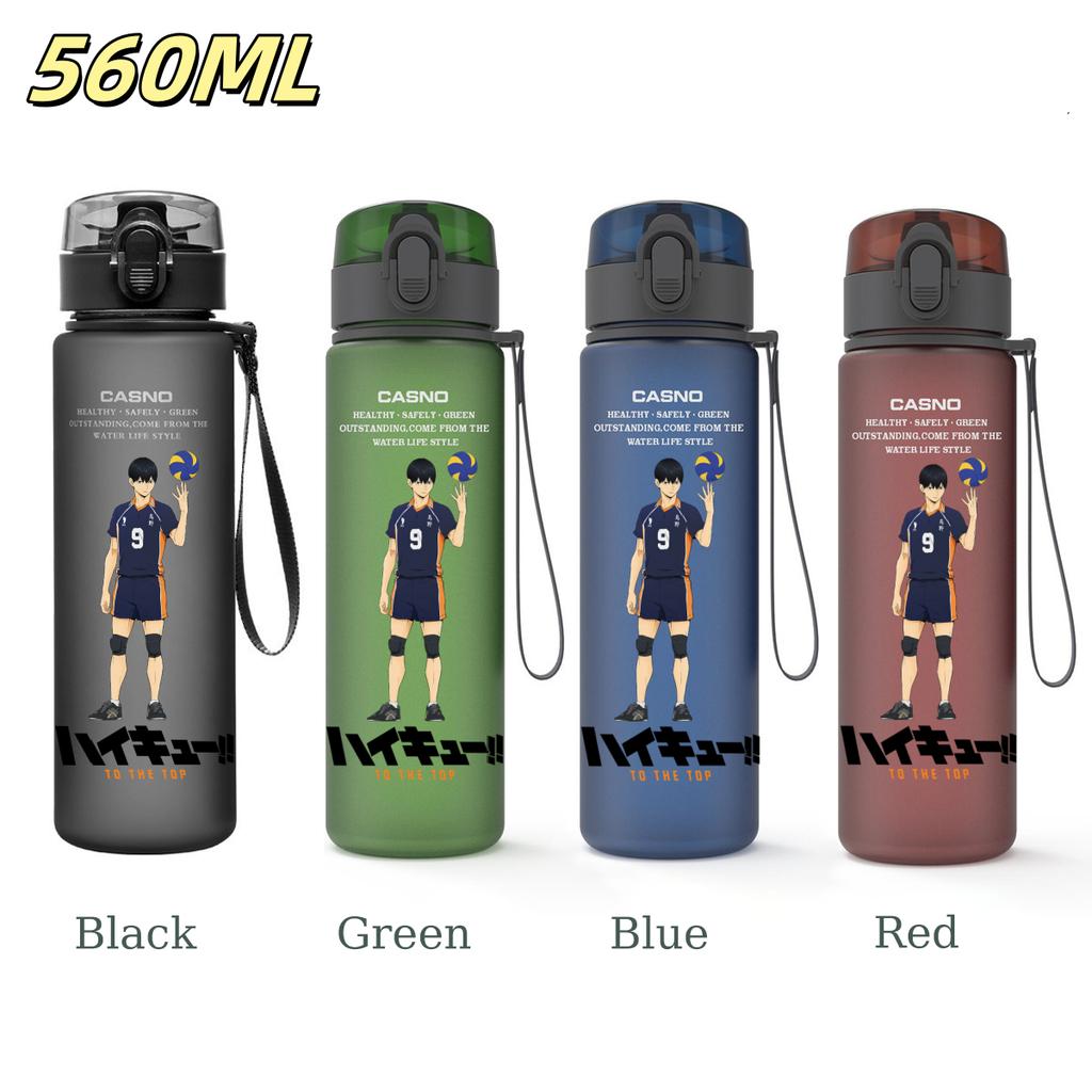 Anime Haikyuu Sports Water Bottle Leak Proof Frosted Plastic Cup Portable Rope Fitness Outdoor Travel 560ML with for Kid Friendly Entertaining Fun