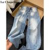 La Chapelle Vintage Pleated Wide-Leg Denim Jeans
