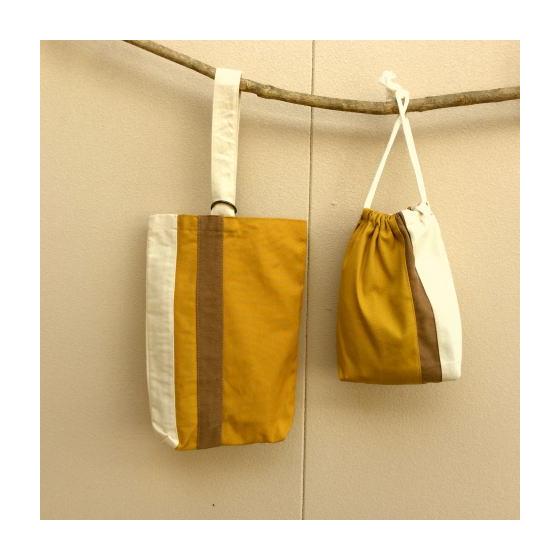 Washable! Mustard Canvas Shoe Bag & Drawstring Bag Set / Mustard Color / Keiko School Present Preparing for Kindergarten Celebration Birthday Nursery