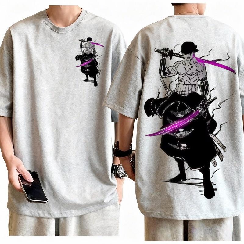 Roronoa Zoro Purple Blade T-shirt Men 100% Cotton Graphic Tee Regular Fit Short Sleeve Casual Daily Top