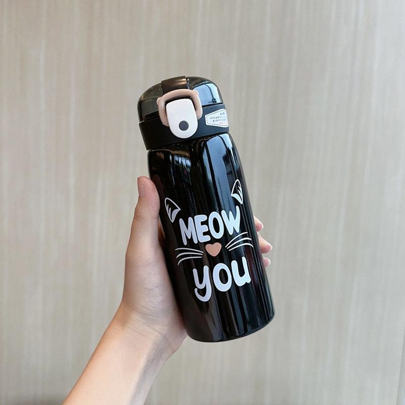 

350ml/500ml Cartoon Cute Cat Thermal Travel Mug Stainless Steel Vacuum Flask Tumbler Thermos Water Bottle With Straw Portable 350ml чёрный