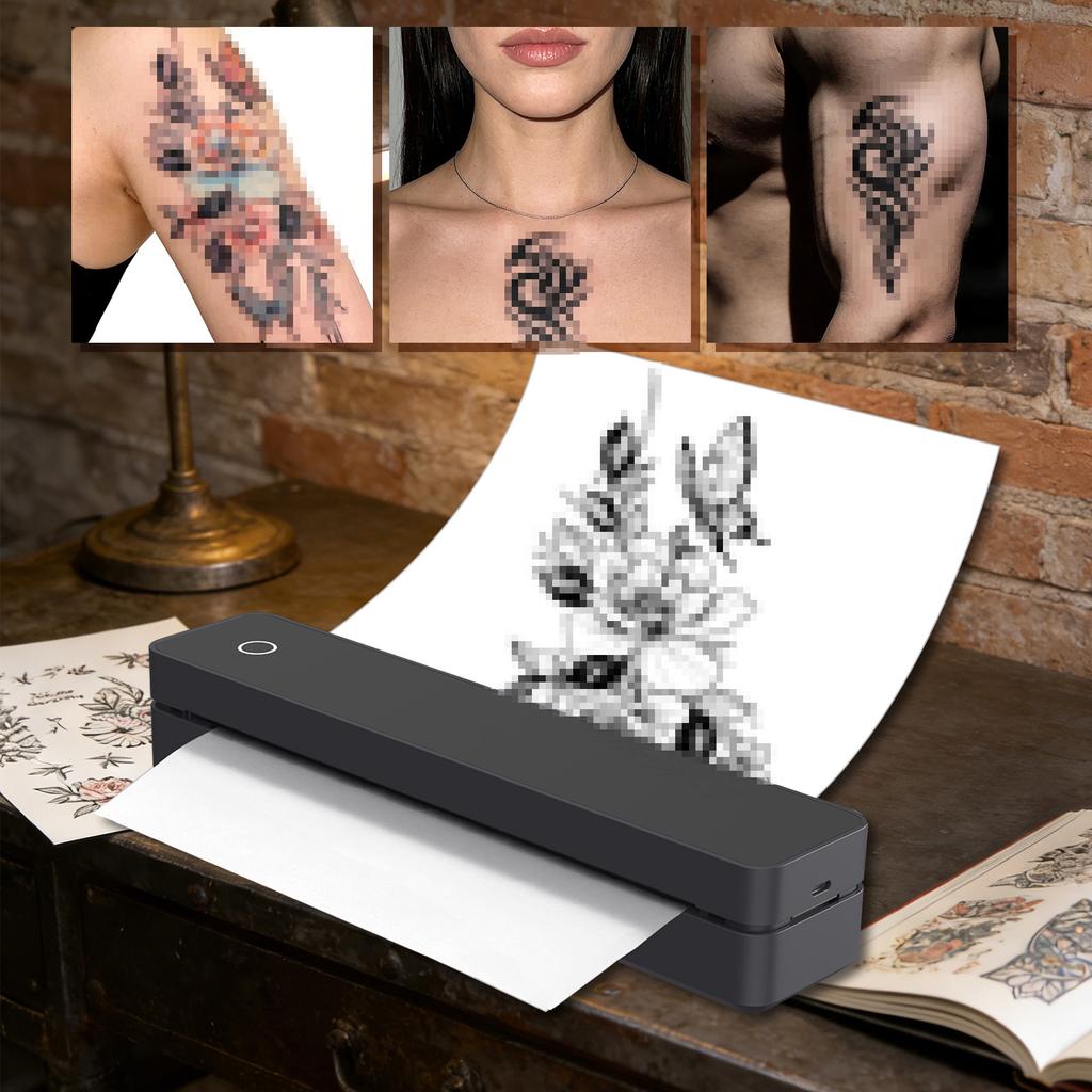 Drukarka termiczna do szablonów tatuażu A4 z obsługą papieru do transferu tatuażu, aplikacja BT dla papieru termicznego 107 mm/210 mm/216 mm/ US Letter