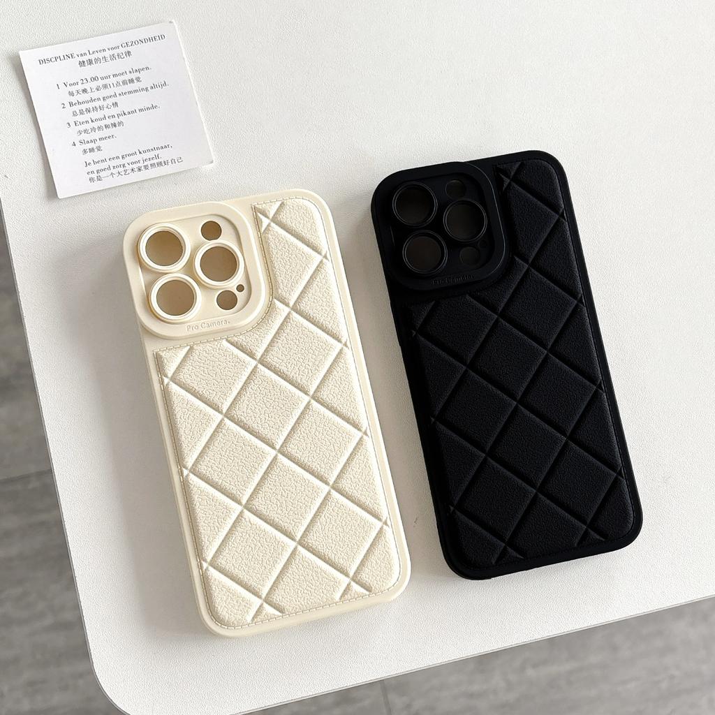 Applicable To Apple 15promax Diamond Pattern Lambskin Mobile Phone Case IPhone 14 Anti-fall Protection Case