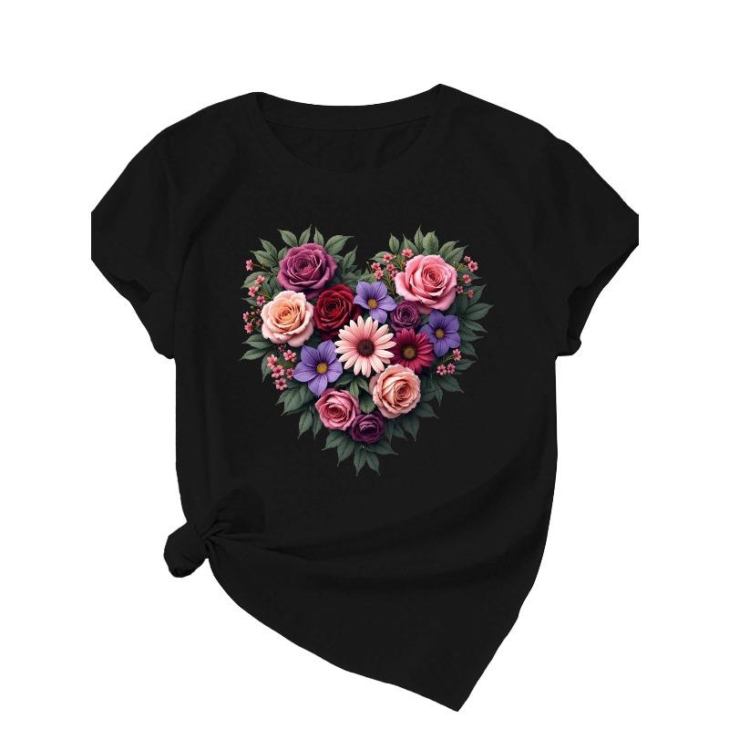 

Women s T-Shirt with Heart-Shaped Soft Round Neck Short Sleeve Casual Blouse, All-Season Fit for Casual Attire & Layering - Womens T Shirts 4XL чорний
