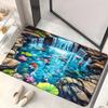 2D Phantom Pond Turtle Door Mat Turtle and Fish Pattern Indoor and Bathroom Living Room Bedroom Entrance Natural Rock Decoration