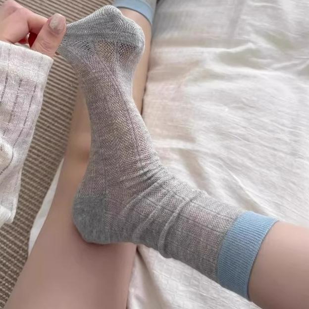 

Women s Summer Mesh Mid Tube Socks Ultrathin Lightweight Soft Breathable Sox Fashion Ballet Style Color Blocking Mid Calf Socks One Size