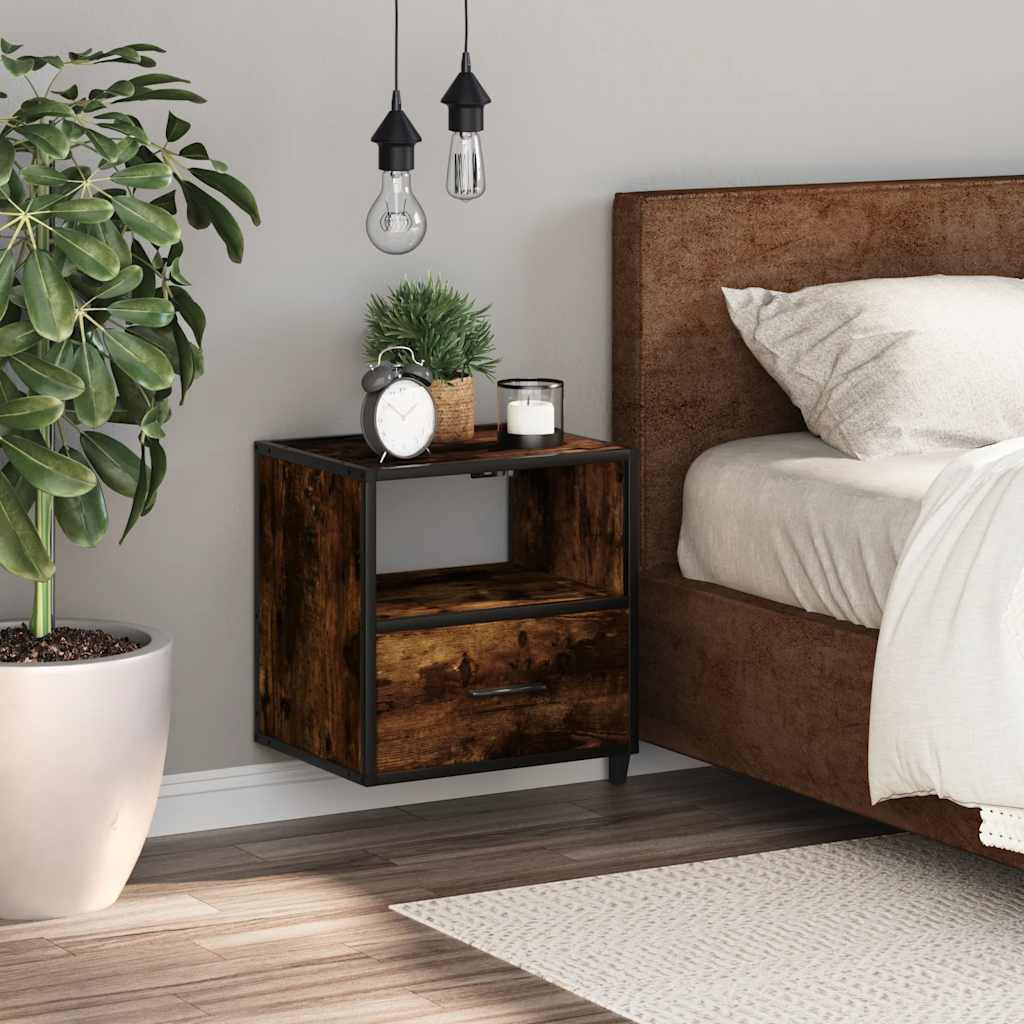 Wall Mounted Nightstand in Smoked Oak 40 x 31 x 39.5 cm