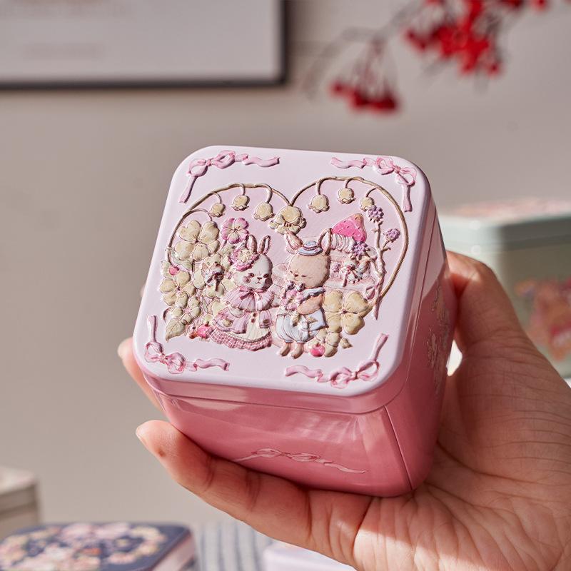Kaninchenmuster Relief Blechdose Quadratische Weißblech Vorratsdosen Süßigkeiten Keks Tee Aufbewahrungsbehälter Geschenkbox