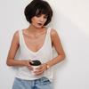 Linen French Style UK Spaghetti Strap Cotton Top Cami Sexy White U Collar Thread Export Brown