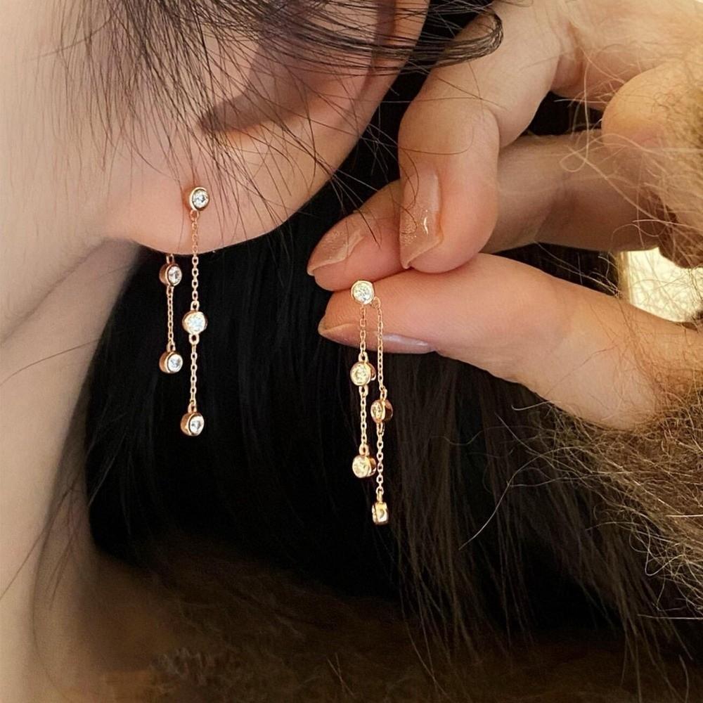 Tassel Drop Earrings Gold Color Zircon Earrings Light Luxury Accessories Dangling Earrings Women