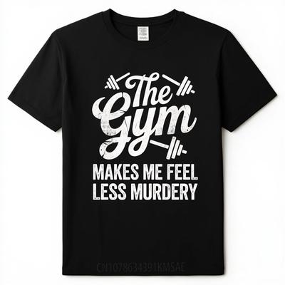 Streetwear Summer Boys T Shirt The Gym Makes Me Feel Less Murdery Short Sleeve Solid Color Oneck Tshirt Relaxed Fit Tshirt
