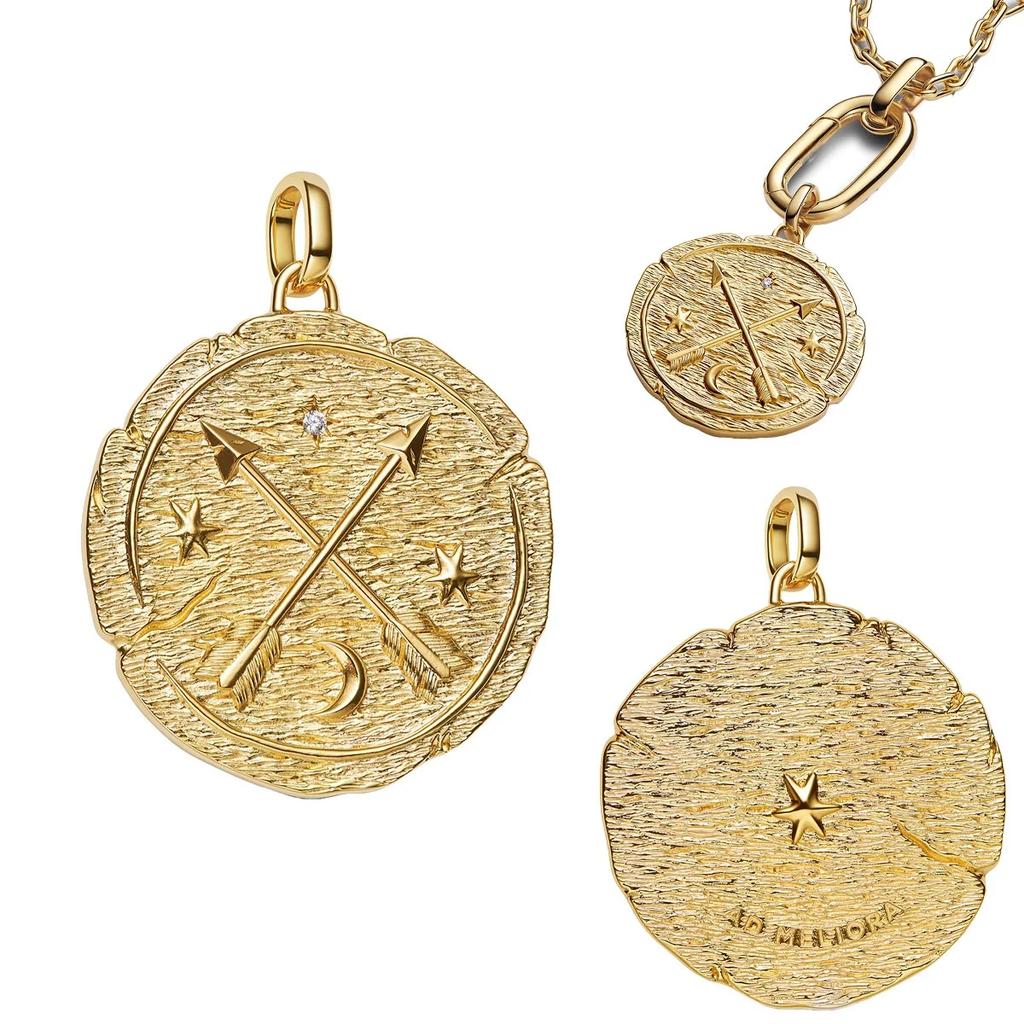 Authentische Kupfer Goldene Runde Anhänger Pferd Löwe Burg Perlen Armband Halsketten Damen Weihnachten Halloween DIY Geschenk