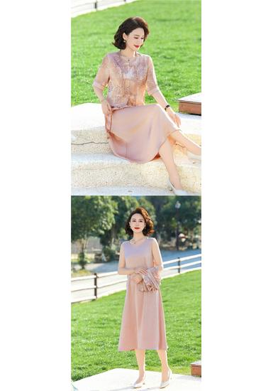 Elegant 2026 Chiffon Dress for Middle-Aged & Elderly Women - 50s Inspired, Tummy Covering, Short-Sleeve Summer Style