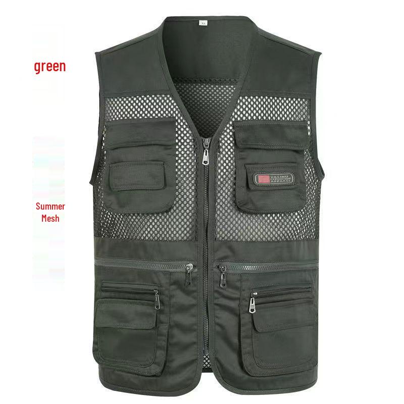 Men's Multi-Pocket Tactical Vest for Fishing and Photography - Mesh Design for Spring, Summer, and Autumn