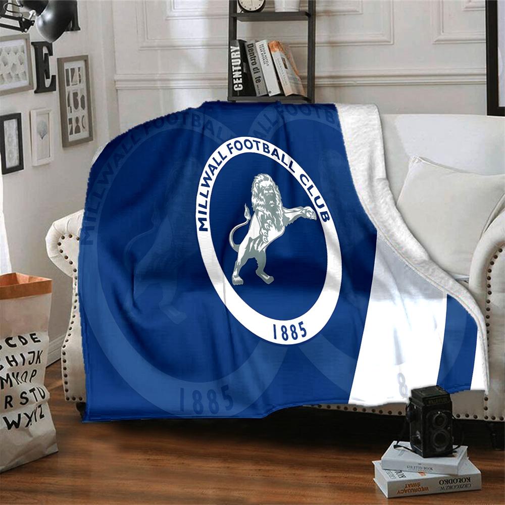 Millwall Fc Crest Design Flannel Blanket, Soft Polyester, Modern Design, All-Season for Camping, Travel, Gifts for holidays or birthdays